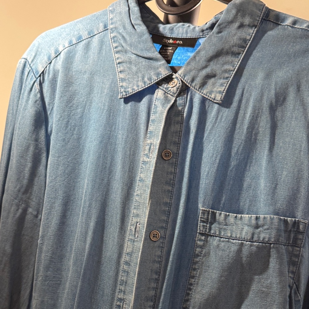 Style & Co. Blue Button-Up Blouse